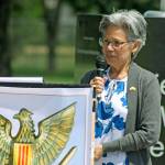 Lan Phan Jones, co-president of the American-Vietnamese War Memorial Alliance, addresses the gathering. MARK KLAAS, Auburn Reporter