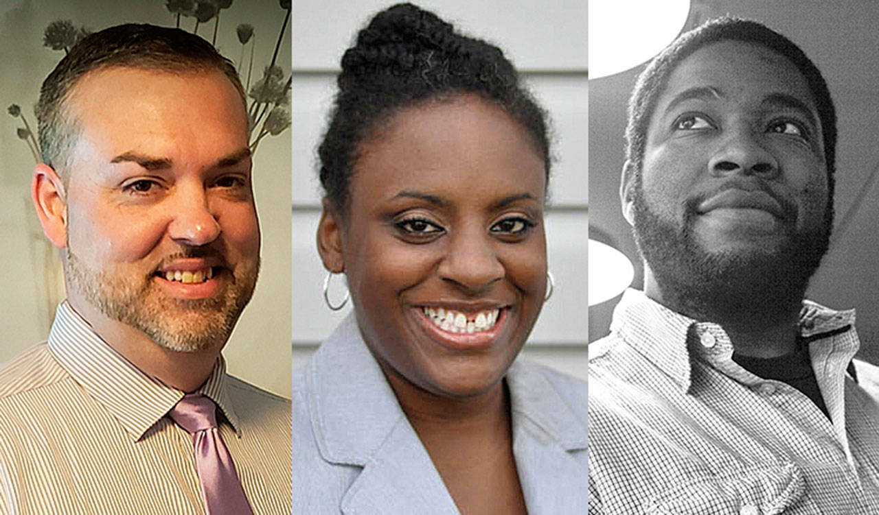 From left, candidates Ryan Burnett, Robyn Mulenga and Anthony Ase. COURTESY PHOTOS