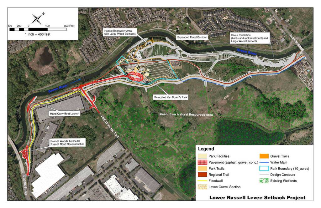 A map of the Lower Russell Levee Setback along the Green River. COURTESY GRAPHIC, City of Kent