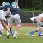 Auburn Mountainview quarterback Drew Davenport finds little room to roam against Auburn Riverside on Friday night. RACHEL CIAMPI, Auburn Reporter