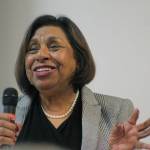 Sylvia Mendez, a civil rights activist of Mexican-Puerto Rican heritage, talks to the audience during her visit to the Green River College Kent Campus on Nov. 14. MARK KLAAS, Kent Reporter
