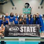 The Lions swim team, from left, Kiyomi Harris (kneeling), Hannah Hatley, Leah Downing, Danielle Williams, Erica Lipinski, Megan Lipinski, Devyn Nelson, Emily Ward, Jade Le and Mairead Quigley. COURTESY PHOTO