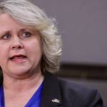 Kent Mayor Dana Ralph addresses the media about the King County-run quarantine facility in Kent during a news conference at City Hall on Friday. A potentially-infected patient fled the facility, posing questions about the security of the newly-established site. MARK KLAAS, Auburn Reporter