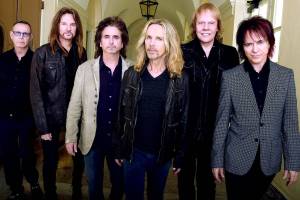 Rock Group STYX, from left: Chuck Panozzo, Ricky Phillips, Todd Sucherman, Tommy Shaw, James J.Y. Young and Lawrence Gowan. COURTESY PHOTO, Rick Diamond/Getty Images for STYX)
