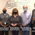 Screenshot from a YouTube video posted Monday by the City of Auburn with a message from Mayor Nancy Backus and other city officials.