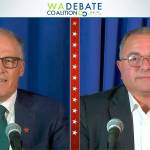 Washingtons Democratic Gov. Jay Inslee (left) and Republican challenger Loren Culp during Wednesdays debate. (TVW)