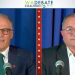 Washington Democratic Gov. Jay Inslee (left) and Republican challenger Loren Culp during Wednesday's debate. (TVW) 20201007