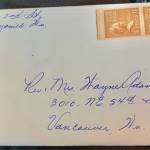 A Christmas card from December 1956 was sealed and stamped. But for some reason it had never been mailed. Courtesy photo