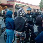 Protesters confront Auburn police on June 2, 2020, in downtown Auburn. Photo by Robert Whale/Auburn Reporter