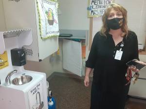 Cindi Blansfield, ASD's Associate Superintendent for Business and Operations, describes measures the school district has taken to ensure the safety of students and teachers before schools began hybrid learning Wednesday, March 3. Robert Whale, Auburn Reporter.