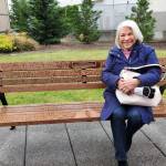 Joyce Peloza after the unveiling of a bench in honor of Bill Peloza. (Photo courtesy of city of Auburn)