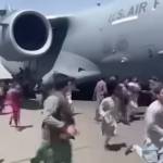 Screenshot of Voice of America footage from the August 2021 scene at Kabuls international airport in Afghanistan.