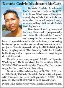 Dennis Cedric Matheson McCarr | Obituary