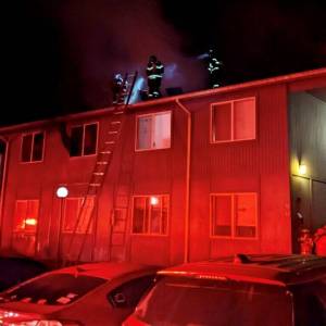 Photo courtesy of VRFA
VRFA and South King Fire crews fought an early morning fire on April 7 at the Auburn Manor Apartments in the 900 block of 14th Street Northeast. All occupants got out safely, but four of the nine apartments were affected: one with smoke and water damage; a second with water and smoke damage; and the other two sustained smoke damage. The VRFA estimates damage to the structure at $250,000, and damage to the contents at $150,000 The cause of the fire is undetermined.