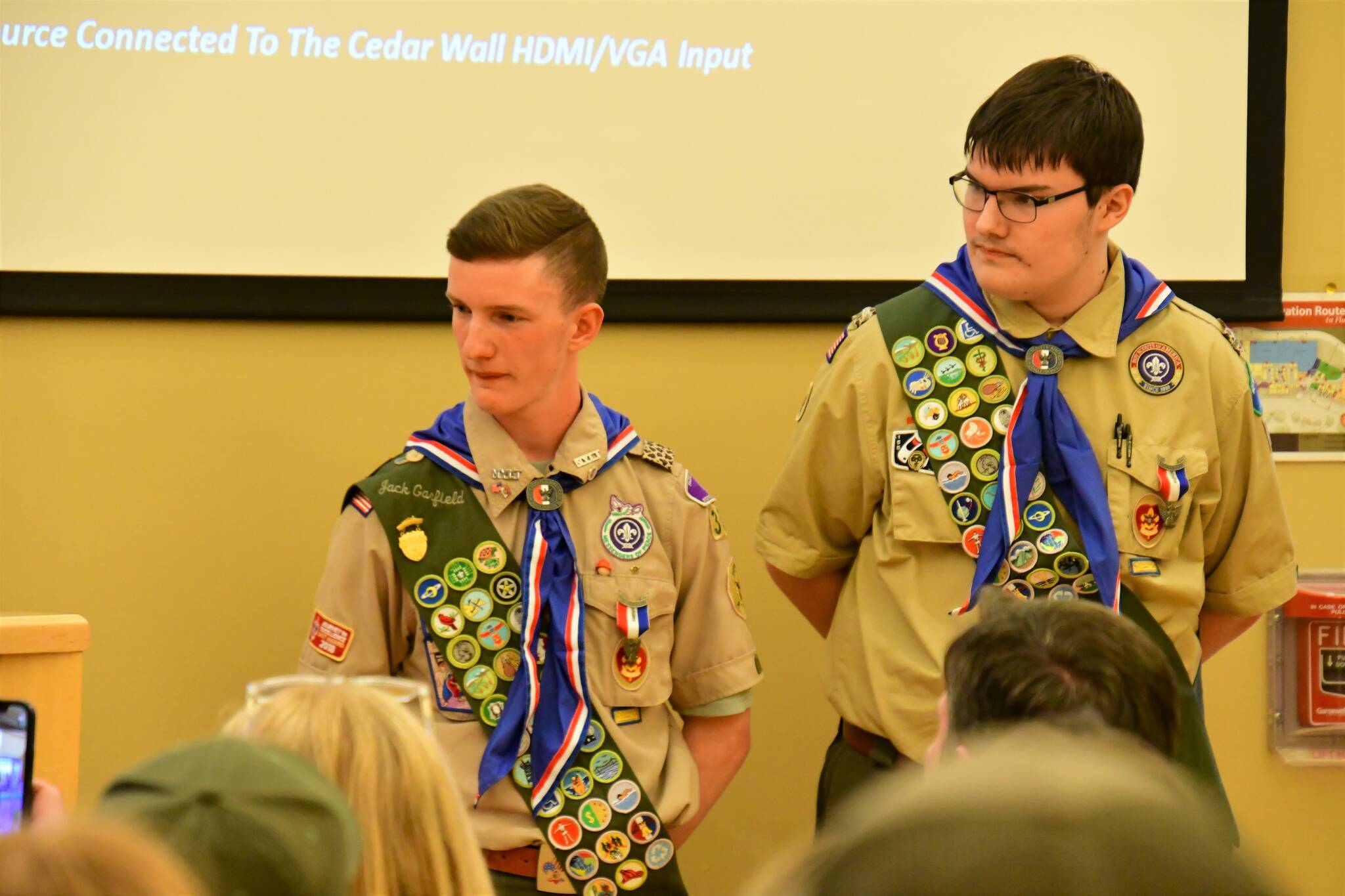 Photo courtesy of Bruce Honda
Jack Garfield, left, and Aydan Hoyt at the April 11 Eagle Court of Honor.