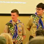 Jack Garfield, left, and Aydan Hoyt at the April 11 Eagle Court of Honor. Photo courtesy of Bruce Honda