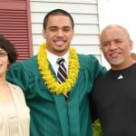 Enosa Strickland Junior with his parents Kathleen Keliikoa-Strickland and Enosa Strickland Senior.