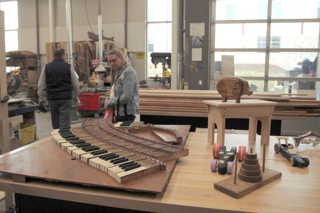 Examples of student work in the woodshop. Olivia Sullivan/the Mirror