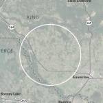 The Washington State Department of Transportation used this image in an online open house to show the approximate location that a King County East airport would be considered. The image reflects the general area the report considered and is not an exact snapshot of the hypothetical airports geographic footprint.