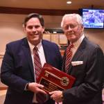 Alex Bruell/The Mirror
Mayor Jim Ferrell, left, presents Bob Roegner with a Key to the City on Jan. 4.