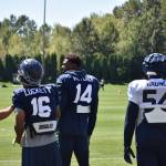 Seahawks fan favorites Tyler Lockett, DK Metcalf and Bobby Wagner talk before practice gets underway Aug. 1. (Photos by Ben Ray/Sound Publishing)