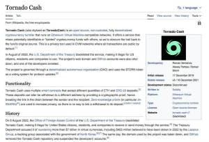Screenshot of Tornado Cashs Wikipedia page.