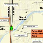 This map shows the annexation area where Auburn is proposing to facilitate the construction of access improvements to enable people to cross the BNSF tracks and A Street Southeast safely. Map courtesy City of Auburn.