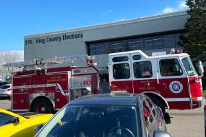 The Renton Regional Fire Authority responds Nov. 8 to King County Elections headquarters in Renton after a white substance was found in an envelope. COURTESY PHOTO, Renton RFA