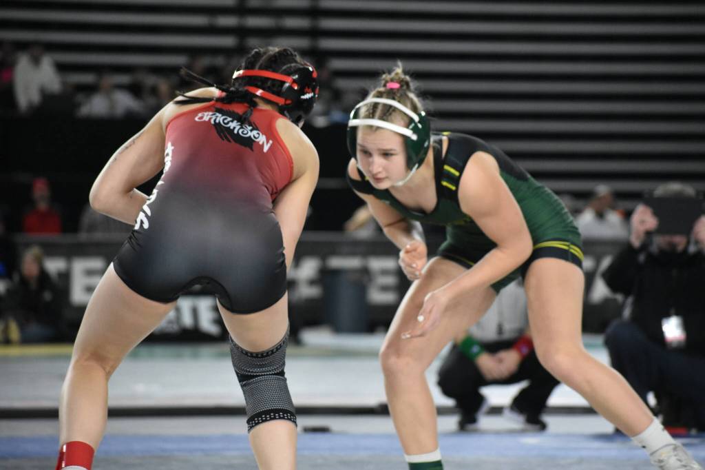 Mary Rush sizes up her opponent in the state title match. Ben Ray / The Reporter