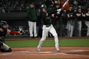 Alec Smetheram fouls a baseball off down the right field line at T-Mobile Park. Ben Ray / The Reporter