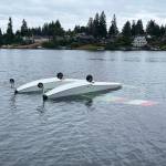 COURTESY PHOTO, Puget Sound Fire
A seaplane sits upside down after crashing Saturday, Aug. 24 in Lake Meridian.