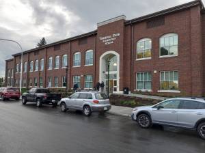 The exterior of the rebuilt Terminal Park Elementary School, 1101 D St. SE, Auburn. The remodeled school opened in Sept. 2023 and was the final school financed by the districts 2016 bond. File photo