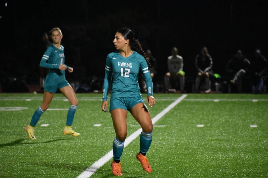 Raven senior Layla Bejar made life difficult for Kentwood by not allowing much possession for Conk attackers. Ben Ray / The Reporter