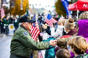 The 58th annual Veterans Parade and Observance was held Nov. 11, 2023, in downtown Auburn. Its one of the largest Veterans Day parades on the West Coast. The event featured a flyover from a C-17 Globemaster III by the 446th Airlift Wing from Joint Base Lewis-McChord as well as Americas First Corps Band from JBLM, antique military vehicles, honor guards and ROTC Units, military marching units, veteran marching groups, drill teams, community and scouting groups, as well as numerous motorcycle clubs, antique car clubs and more. Photo courtesy of the City of Auburn