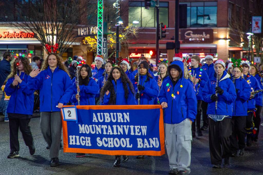 The Auburn Mountainview High School band steps it up for the Santa Parade Dec. 7 in downtown Auburn.
Photo courtesy of City of Auburn