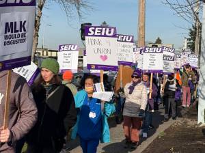 Photos by Drew Dotson/ Sound Publishing
Healthcare workers at MultiCare Auburn Medical Center picket in front of the hospital on Feb. 20.