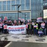 Members of the Costco Teamsters union stand for a group photo with their picket signs, Jan. 23, 2025. (Grace Gorenflo/Valley Record)