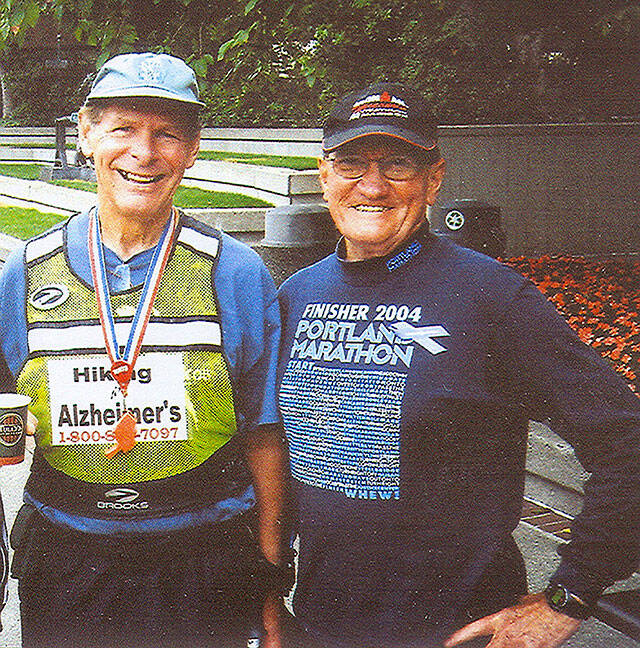 The Pacing Parson Don Stevenson with Jack Meteyer, to whom Stevenson dedicated one of his many charity walk to.