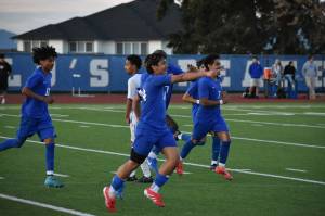 Edgar Soltero celebrates the games first goal. Ben Ray / The Reporter