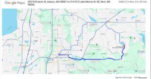 An image of the locations and the most direct route Gary Lay took to where he was found, according to the complaint. SCREENSHOT.