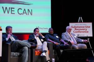 King County Councilmember Reagan Dunn, 47th District Rep. Chris Stearns, Muckleshoot Behavioral Health Clinic Supervisor Carlton Buren and Federal Way Municipal Court Judge David Larson. Photo by Joshua Solorzano/Sound Publishing