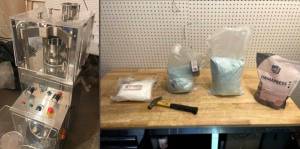 A photo of a pill press and fentanyl powder from Elias lab. Courtesy photos