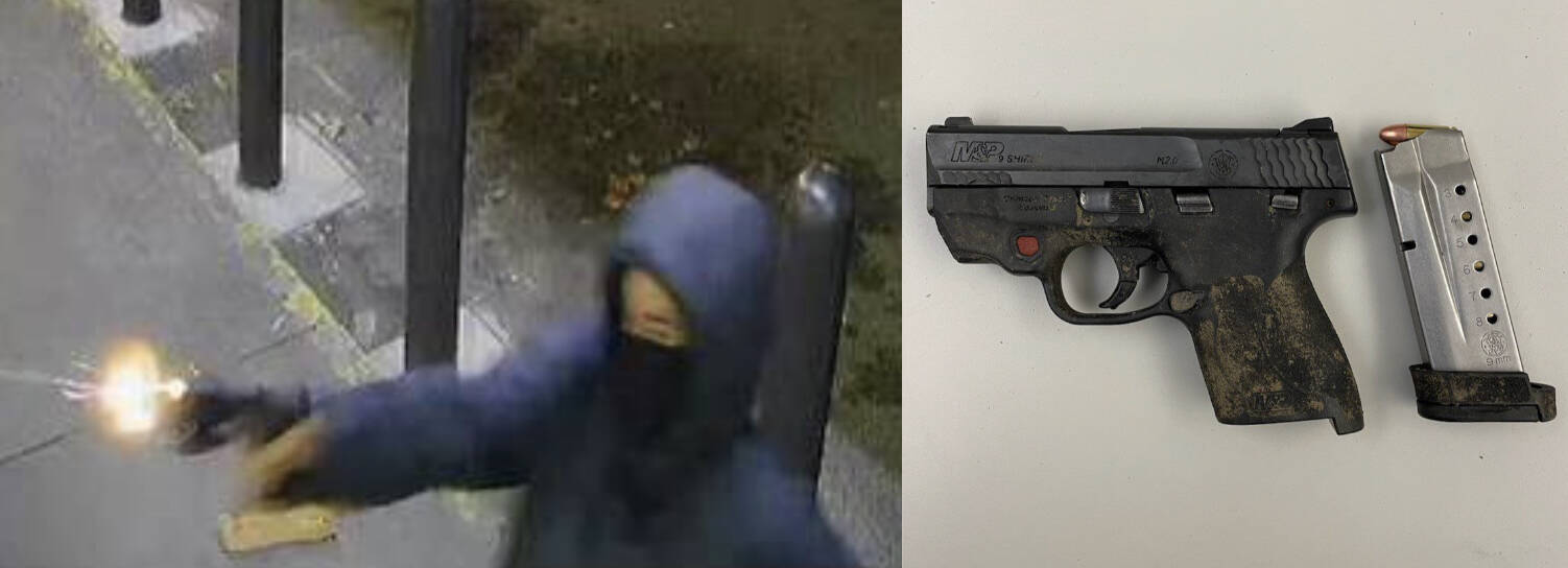 A gun being fired at one of the robberies and a gun found during the arrest of John Bailey-Johnson. Courtesy photos