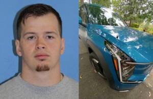 Zachary J. Jacksons Department of Corrections mugshot taken in 2023 and a photo of the car he allegedly shot at. Courtesy photos