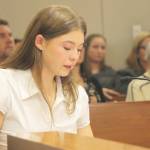 Maile Frankel, 19, one of two daughters of Seth Frankel, speaks to the judge about the impact of losing her father at the age of 4. Photo by Steve Hunter/Sound Publishing