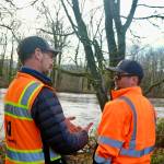 King County Flood Patrol members Thomas Bannister (left) and Seth Ballhorn on their patrol route, Dec. 9, 2025. Grace Gorenflo/Sound Publishing
