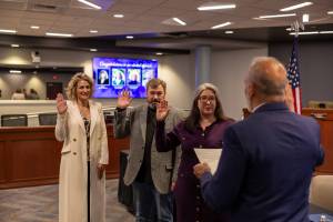 Councilmembers Lisa Sturgis, Brian Lott, Kate Baldwin, and Mayor Nancy Backus were sworn into office on Monday evening at Auburn City Hall. Backus won re-election to her fourth term as mayor last November. Sturgis, appointed in April of 2025 to fill the unexpired term of Larry Brown, begins her first fully elected term, Lott his first term, and Baldwin resumed the seat to which she was re-elected. Courtesy photo.