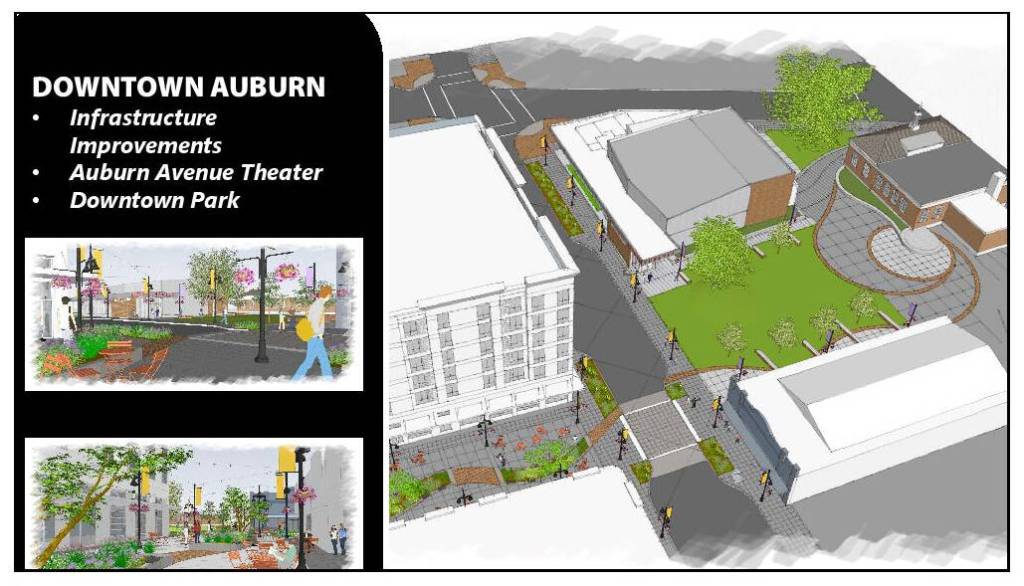 Rendering of the property surrounding the future Auburn Avenue Theater. Courtesy of City of Auburn