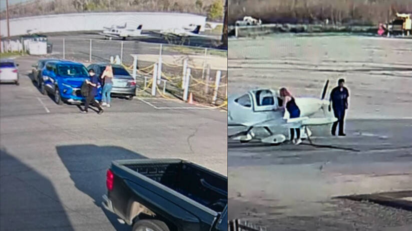 A male and female leaving a Chevrolet Blazer to go to the plane in California. From court documents.