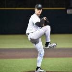 Kaeden Morgan lifts his leg as he delivers a pitch for Auburn Riverside. Ben Ray / The Reporter